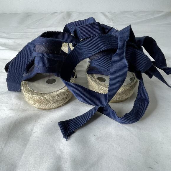 Boden Shoes Womens Size 6 Blue White 37 Striped Espadrille Tie Up Summer Flats - Picture 5 of 6